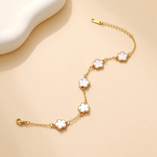 Lucky Clover Women's Hand Bracelets Double Sided Flowers Jewellery