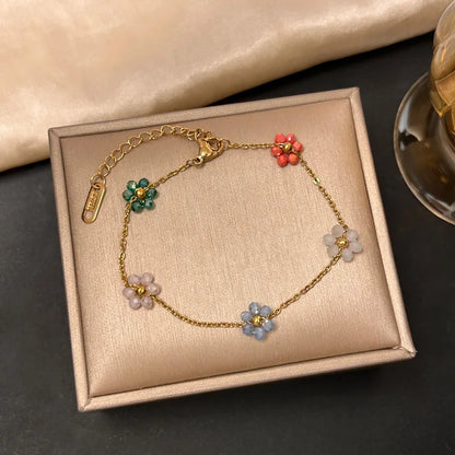 Lucky Clover Women's Hand Bracelets Double Sided Flowers Jewellery