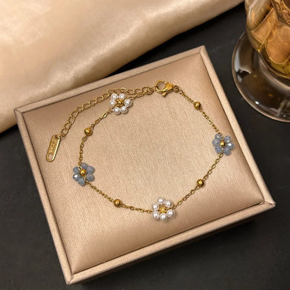 Lucky Clover Women's Hand Bracelets Double Sided Flowers Jewellery