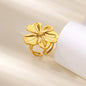 Gold Color Stainless Steel Delicate Flower Rings for Women Fashionable Elegant Versatile Wide Finger Ring Daily wear Jewelry
