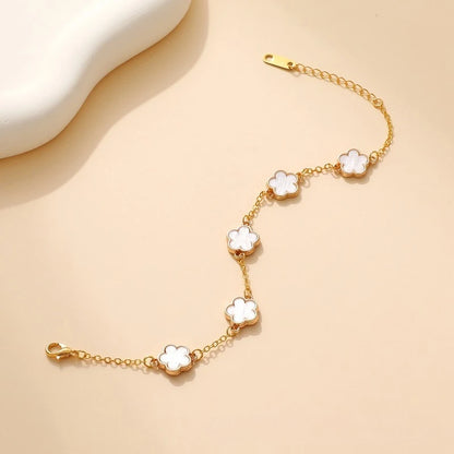 Lucky Clover Women's Hand Bracelets Double Sided Flowers Jewellery