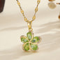 DIEYURO 316L Stainless Steel Green Zircon Flowers Pendant Necklace For Women New Luxury Girls Lucky Chain Birthday Jewelry Gifts