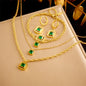 DIEYURO 316L Stainless Steel Square Green Zircon Double-layer Necklace Bracelet Earrings Women New Trend Non-fading Jewelry Set