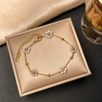 Lucky Clover Women's Hand Bracelets Double Sided Flowers Jewellery