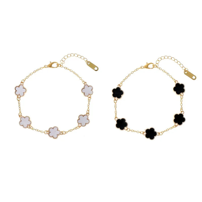 Lucky Clover Women's Hand Bracelets Double Sided Flowers Jewellery