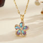 DIEYURO 316L Stainless Steel Green Zircon Flowers Pendant Necklace For Women New Luxury Girls Lucky Chain Birthday Jewelry Gifts