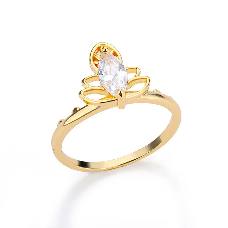 Gold Color Stainless Steel Delicate Flower Rings for Women Fashionable Elegant Versatile Wide Finger Ring Daily wear Jewelry