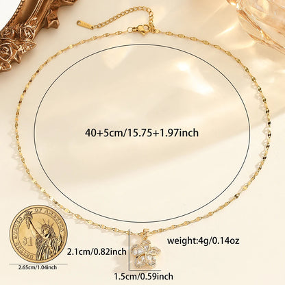DIEYURO 316L Stainless Steel Green Zircon Flowers Pendant Necklace For Women New Luxury Girls Lucky Chain Birthday Jewelry Gifts