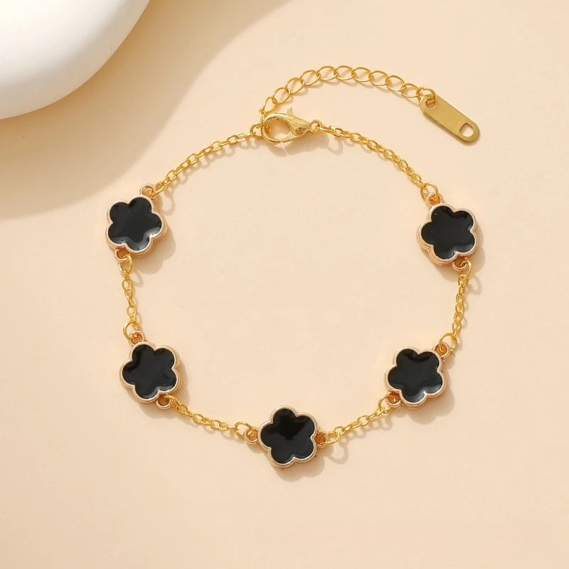 Lucky Clover Women's Hand Bracelets Double Sided Flowers Jewellery