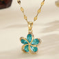 DIEYURO 316L Stainless Steel Green Zircon Flowers Pendant Necklace For Women New Luxury Girls Lucky Chain Birthday Jewelry Gifts