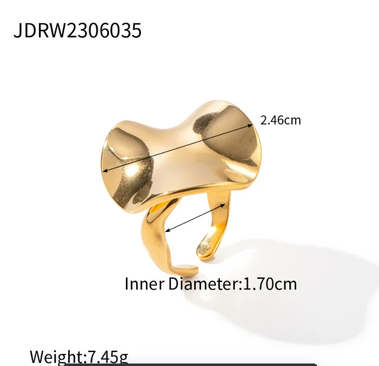 Gold Color Stainless Steel Delicate Flower Rings for Women Fashionable Elegant Versatile Wide Finger Ring Daily wear Jewelry