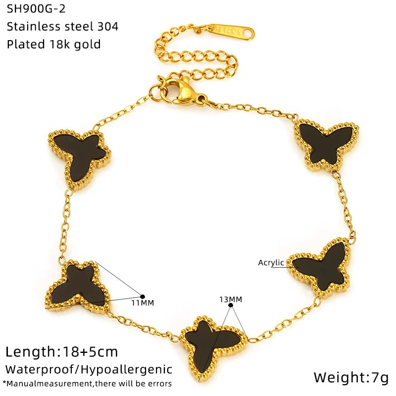 Lucky Clover Women's Hand Bracelets Double Sided Flowers Jewellery