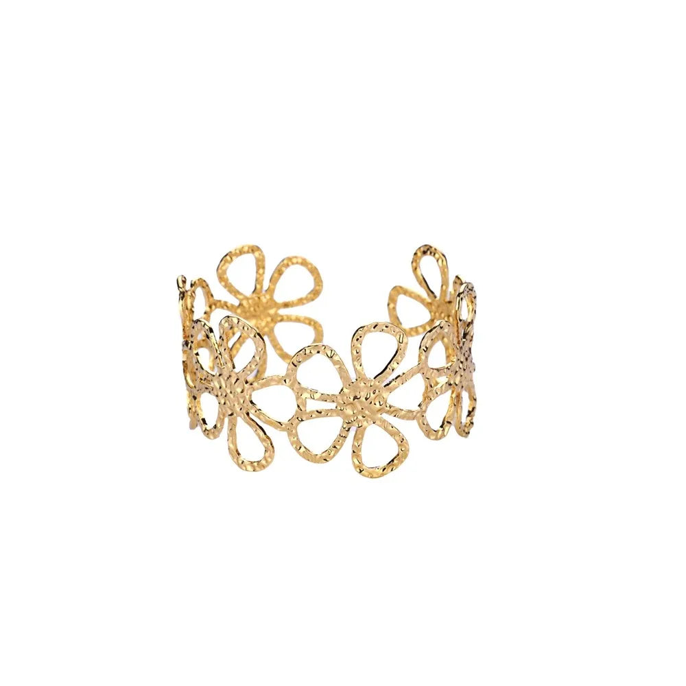 Exquisite Classic Bump Pattern Openning Bangles Bracelet For Women Cuff Bracelet Gold Color Stainless Steel Hand Ornament Gift